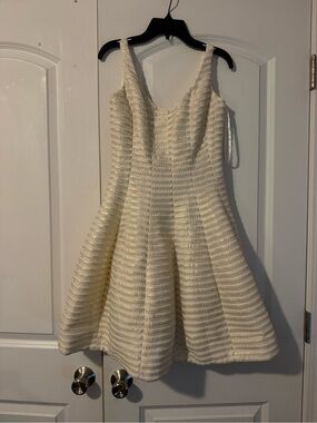 Cream Textured Fit & Flare Midi Dress